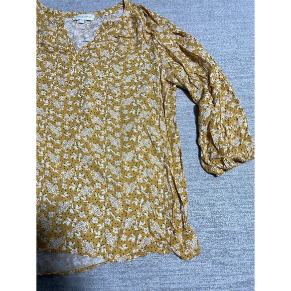 Cynthia Rowley Women's Size Medium Yellow Floral Print Long Sleeve Blouse - Picture 3 of 10